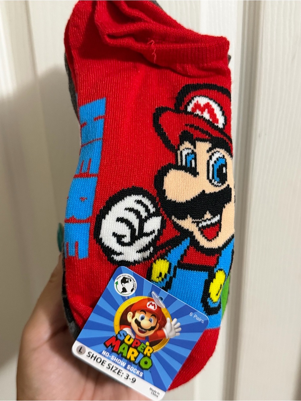 Nintendo Super Mario No-Show Socks in Red and Blue